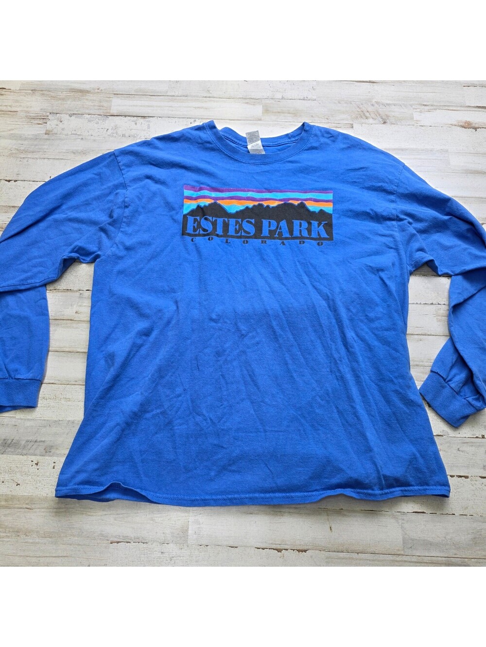 Gildan Estes Park Colorado Long Sleeve T-Shirt XL Blue Graphic Souvenir Tee